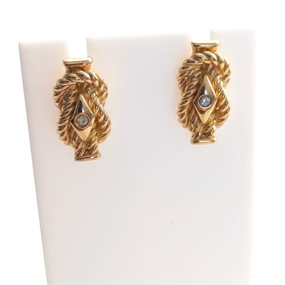 Vintage Burberrys GoldTone Twisted Rope Knot Glass Rhinestone Post Stud Earrings - Picture 1 of 3